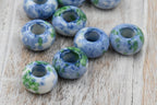 Large Hole Jade, Light Blue and Green European Beads, Round 15mm, 10pc