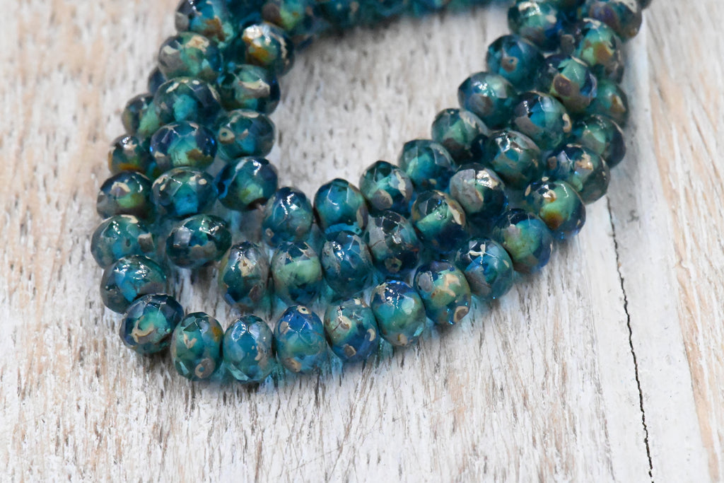 5x3mm Rondelle Pacific Blue Green Picasso Faceted Czech