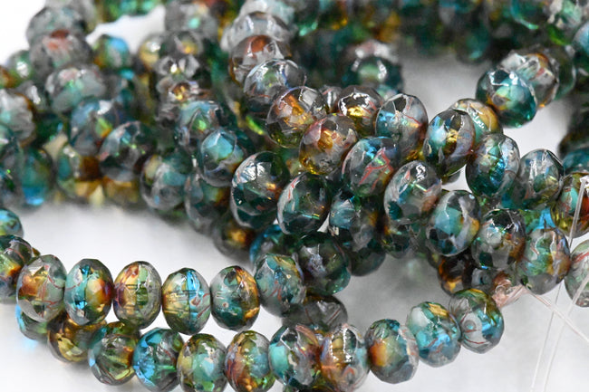 5x3mm Rondelle Ocean Blue  Picasso Faceted Czech Main Image