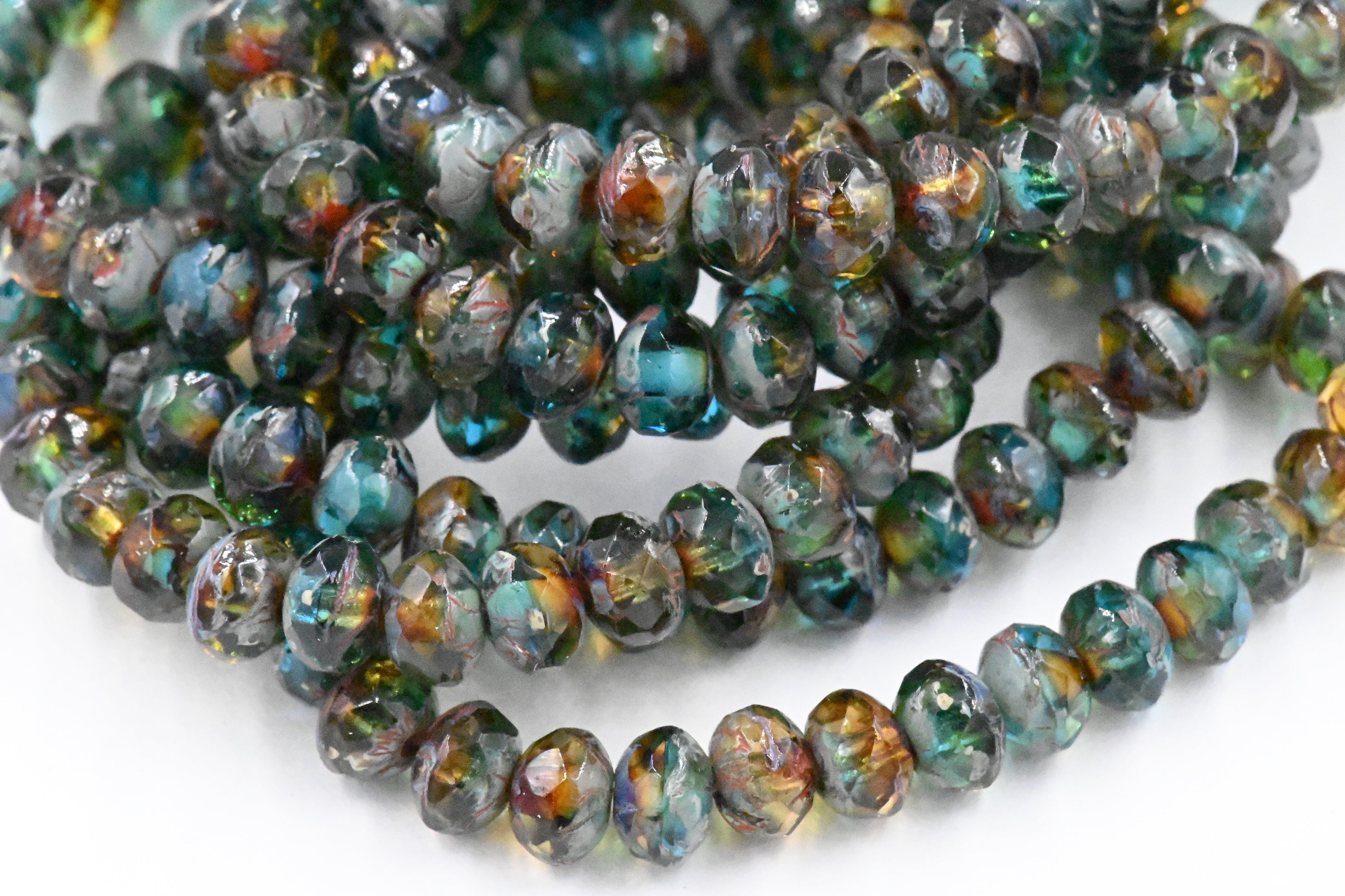 5x3mm Rondelle Ocean Blue  Picasso Faceted Czech