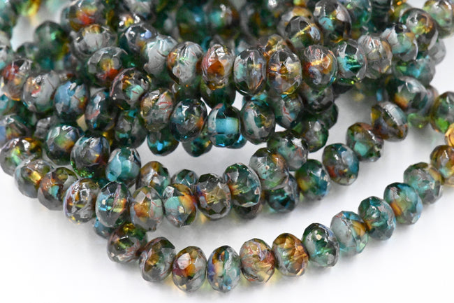 5x3mm Rondelle Ocean Blue  Picasso Faceted Czech Hover Image