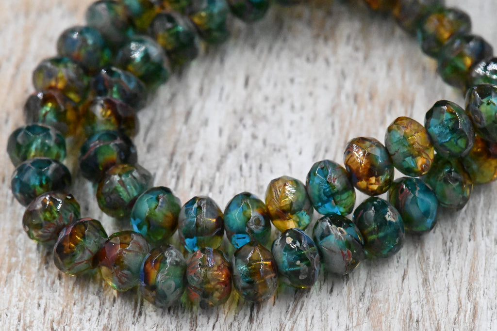 5x3mm Rondelle Ocean Blue  Picasso Faceted Czech