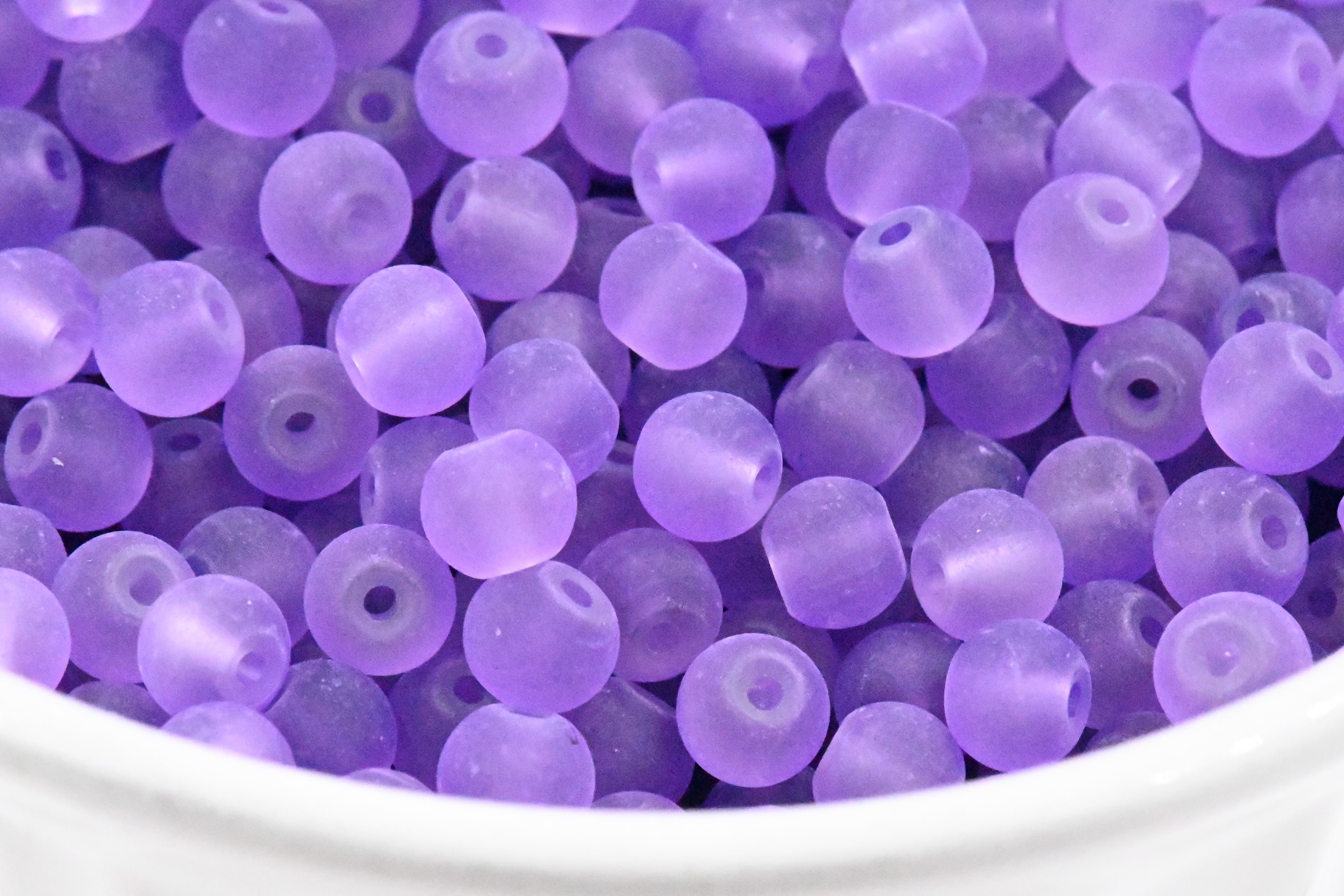 Purple 6mm Frosted Matte Glass Round Druk Beads - 100 beads