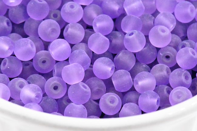 Purple 6mm Frosted Matte Glass Round Druk Beads - 100 beads Hover Image