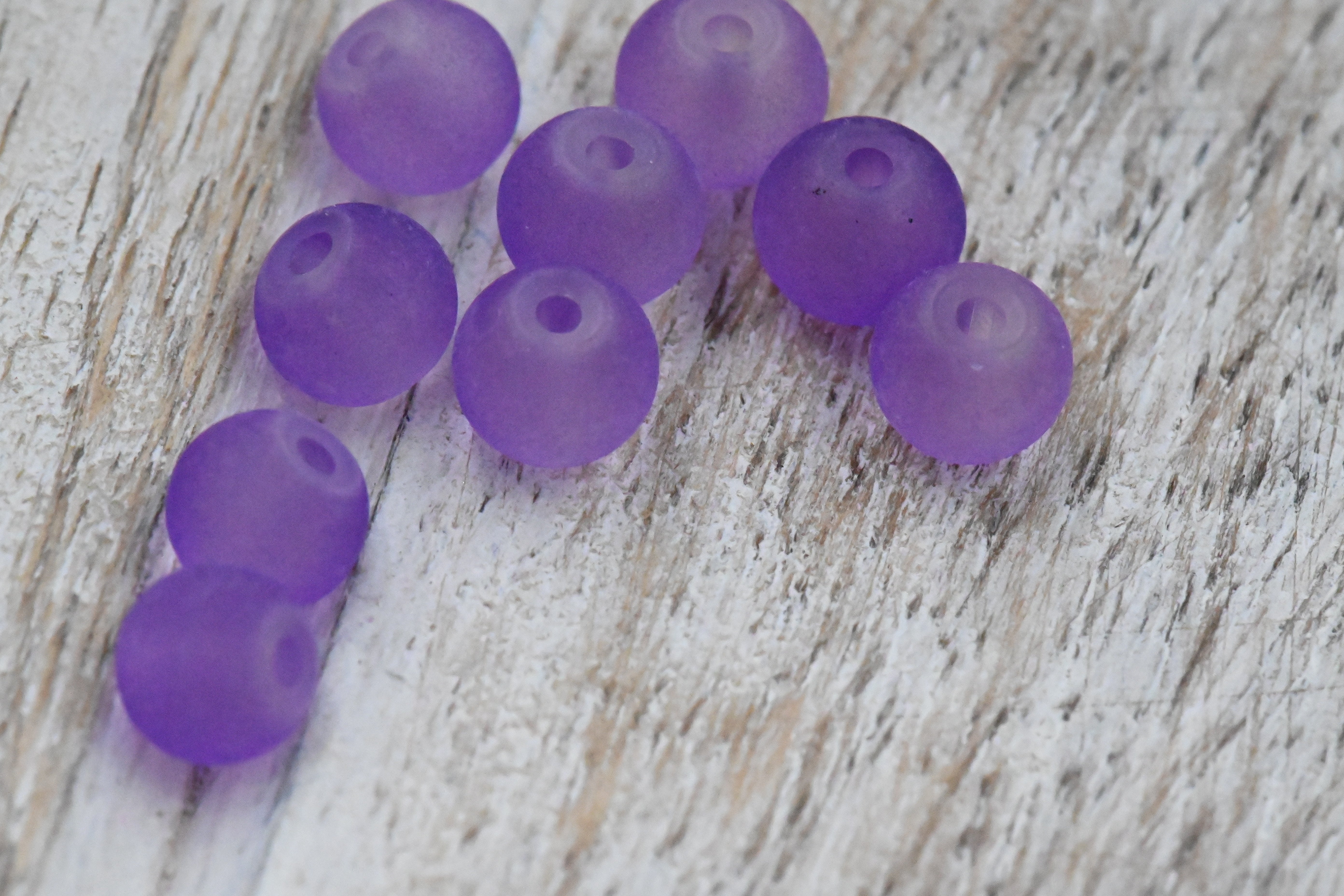 Purple 6mm Frosted Matte Glass Round Druk Beads - 100 beads