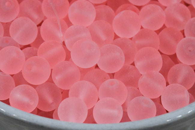 Pale Coral 6mm 8mm Frosted Matte Glass Round Druk Beads Hover Image