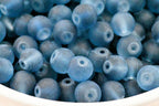6mm 8mm Steel Blue Frosted Matte Glass Round Druk Beads - 100 beads