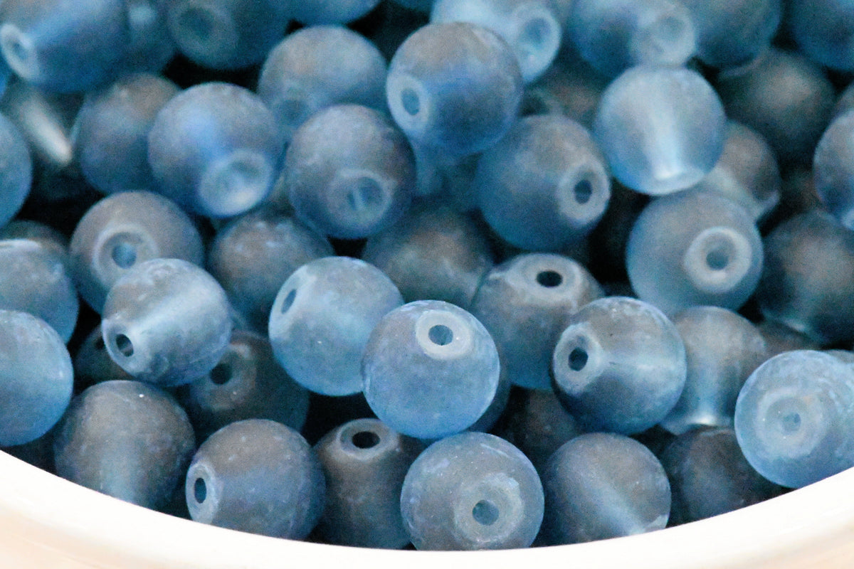 6mm 8mm Steel Blue Frosted Matte Glass Round Druk Beads - 200 beads