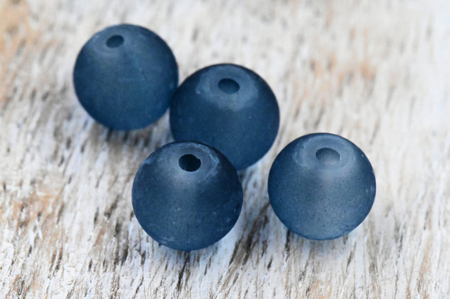6mm 8mm Steel Blue Frosted Matte Glass Round Druk Beads - 100 beads Hover Image
