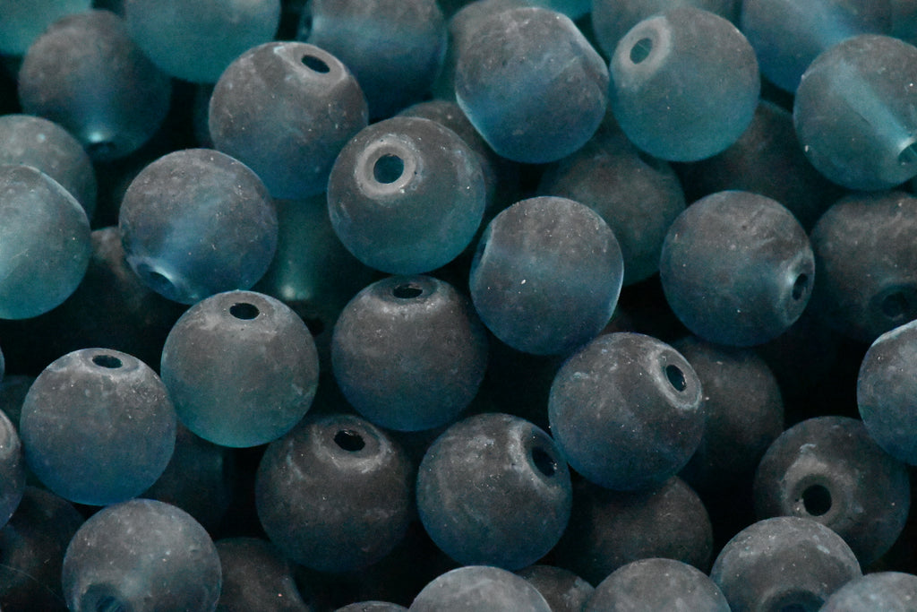 6mm 8mm Deep Water Teal Frosted Matte Glass Round Druk Beads - 200 beads
