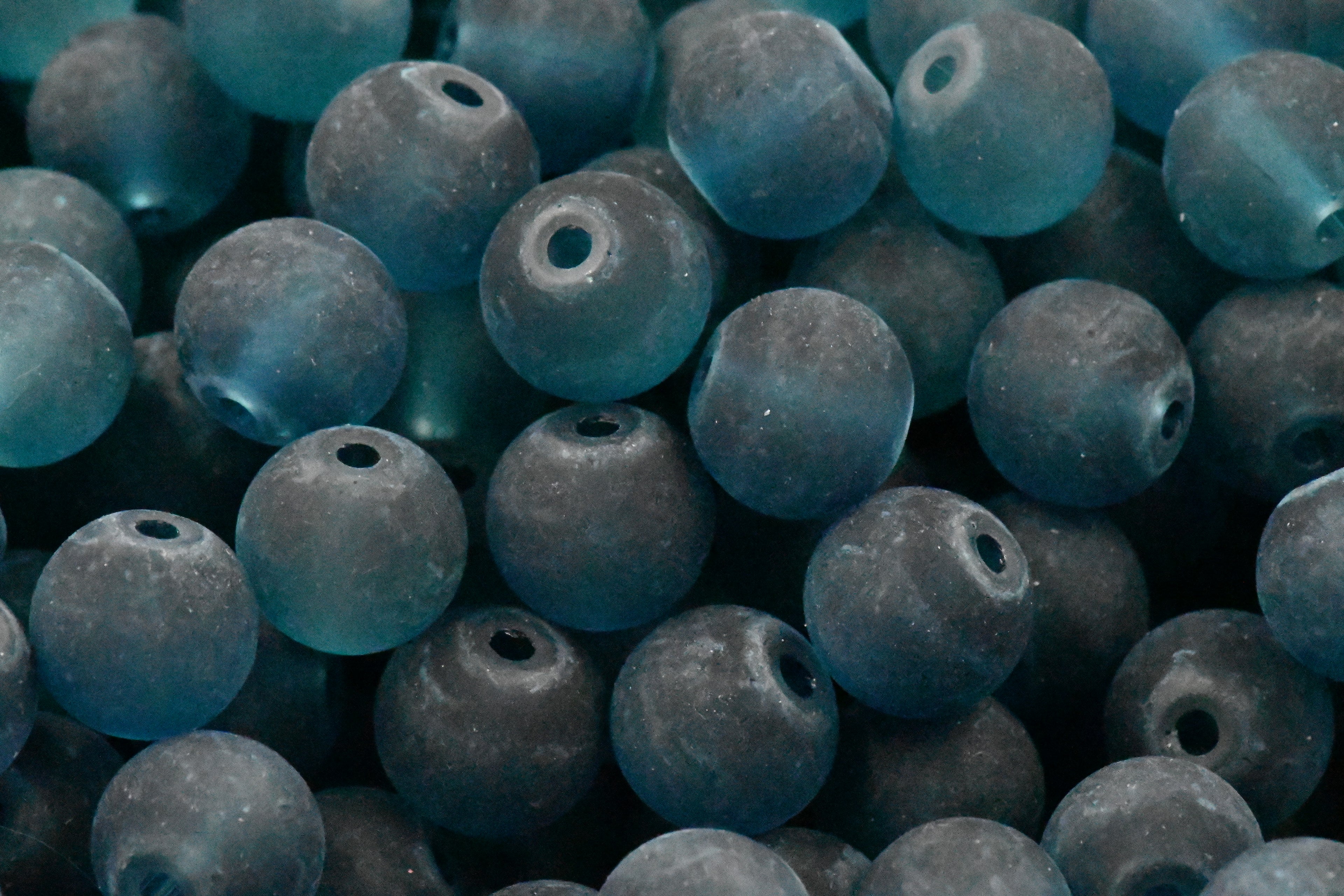 6mm 8mm Deep Water Teal Frosted Matte Glass Round Druk Beads - 200 beads