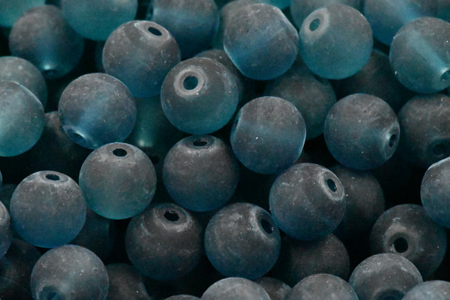 6mm 8mm Deep Water Teal Frosted Matte Glass Round Druk Beads - 200 beads Main Image