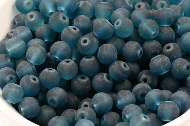 6mm 8mm Deep Water Teal Frosted Matte Glass Round Druk Beads - 200 beads Hover Image