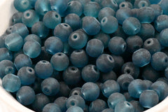 6mm 8mm Deep Water Teal Frosted Matte Glass Round Druk Beads - 200 beads