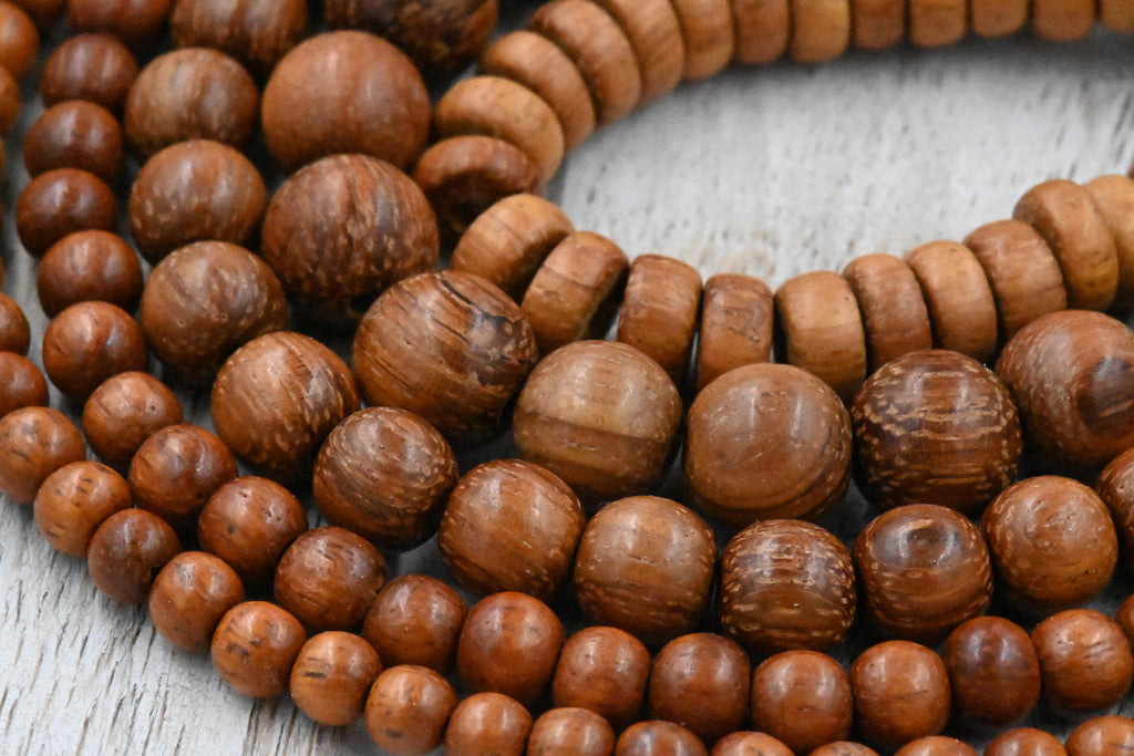 Bayong Wood Beads 4mm, 6mm, 8mm, 10mm, 12mm Bayong Brown natural wood beads -16 inch strand