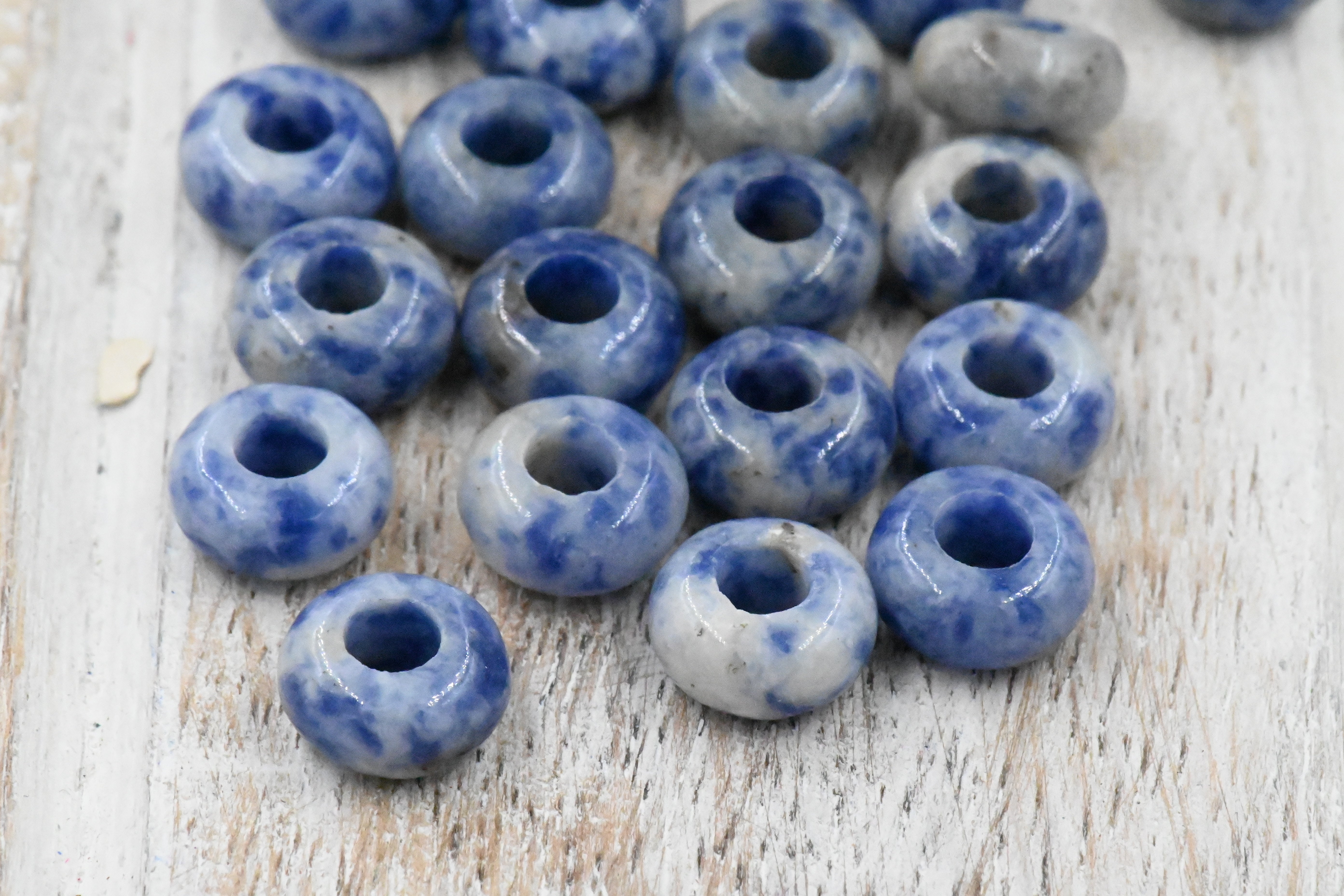 Large Hole Blue Spot Jasper, European Beads, Round 10mm