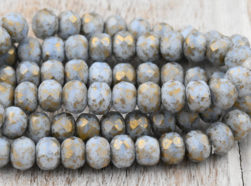 Czech 7x5mm Rondelle Pale Periwinkle with Gold Wash