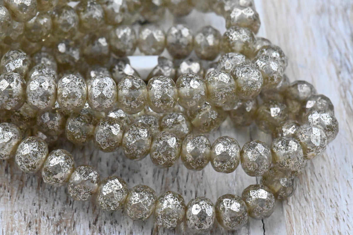 Grey with Mercury Finish Rondelle 25pc 5x7mm Faceted Czech Beads