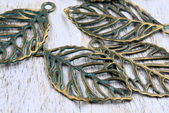 Antique Bronze Green Patina Leaf Pendant Charm