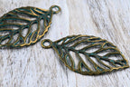 Antique Bronze Green Patina Leaf Pendant Charm