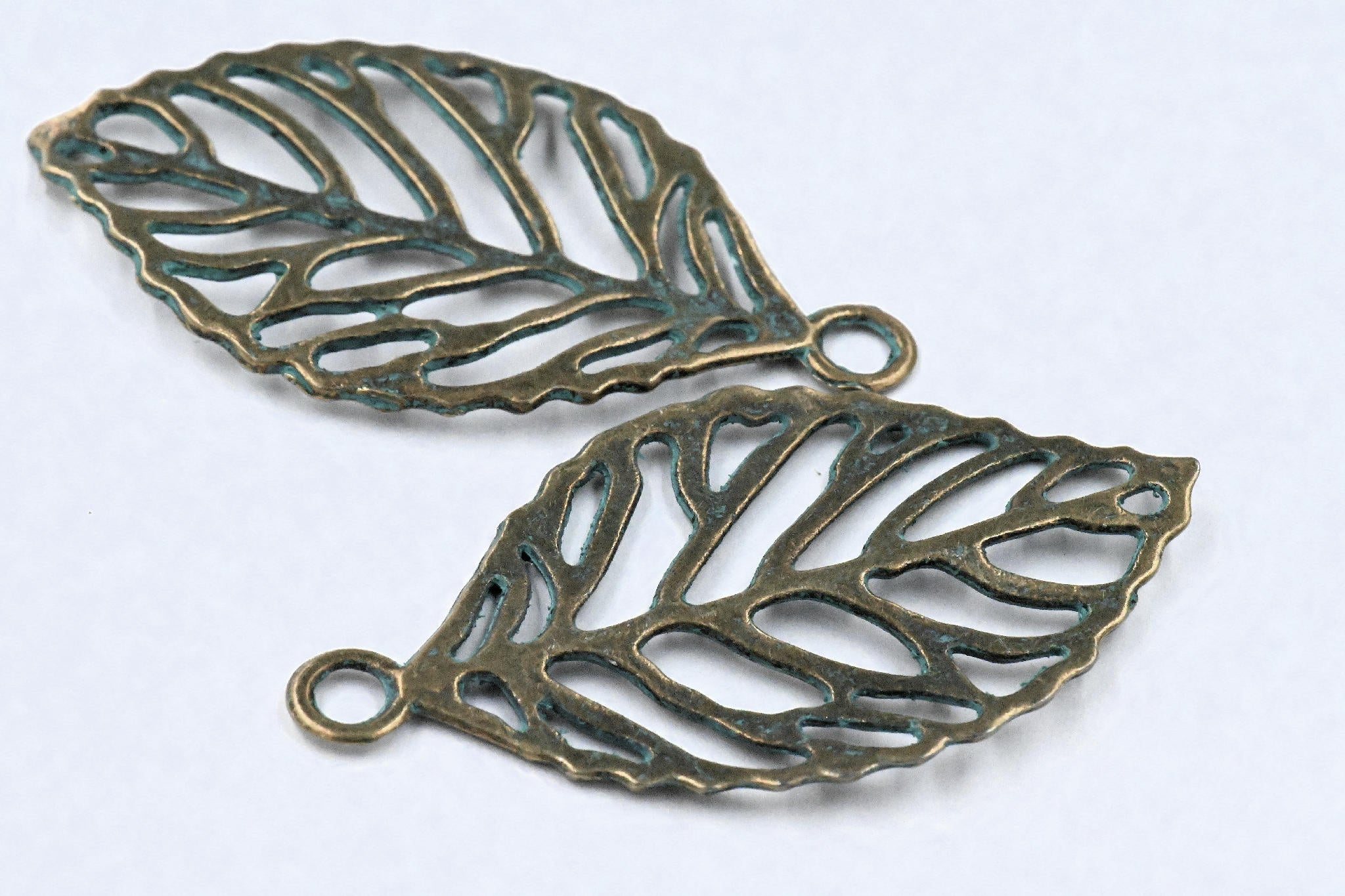 Antique Bronze Green Patina Leaf Pendant Charm