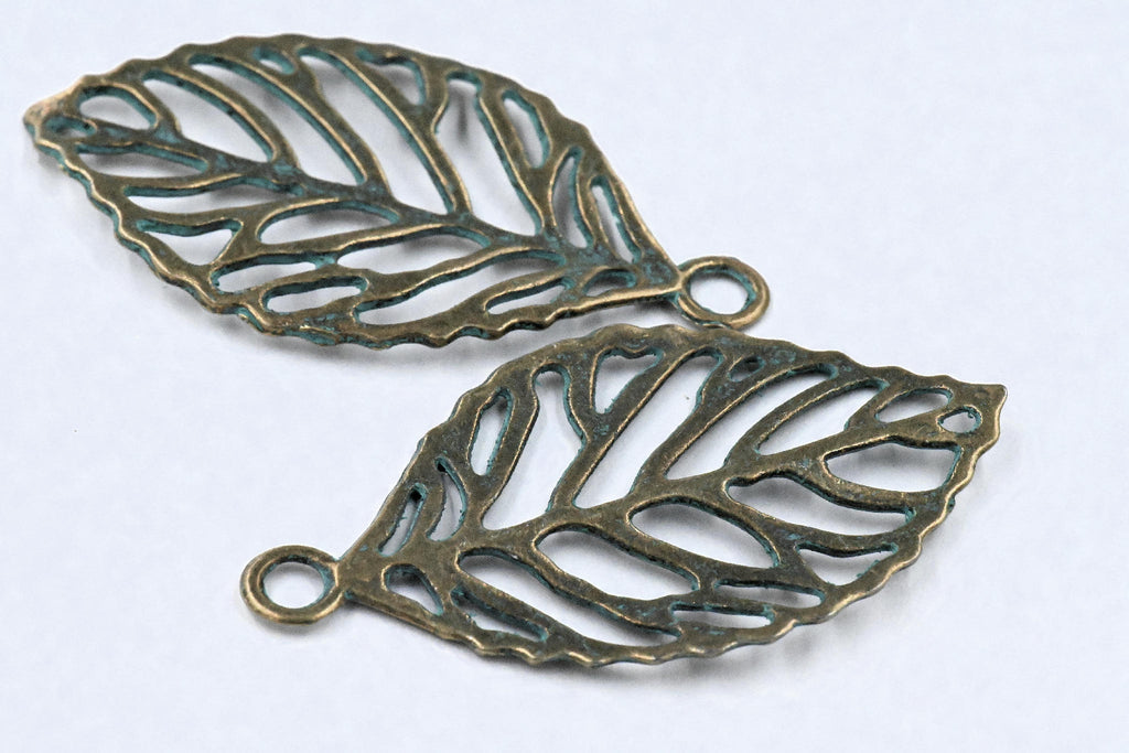Antique Bronze Green Patina Leaf Pendant Charm