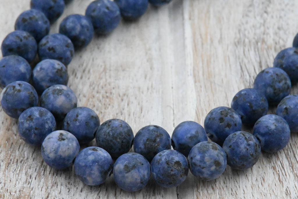 Sesame Jasper Beads 8mm Matte blue round -15 inch strand