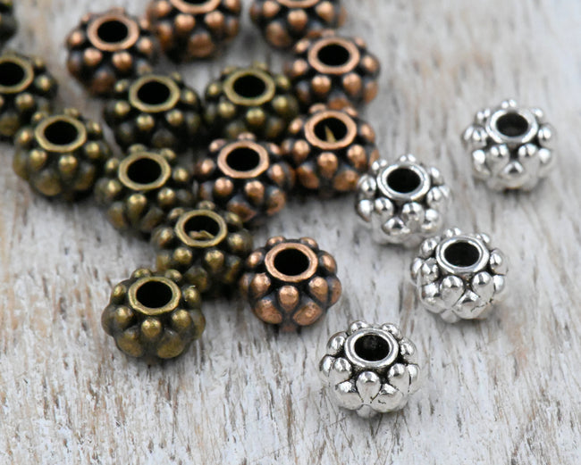 Beaded Spacer beads, Rondelle Antique Bronze, Antique Copper or Antque Silver Main Image