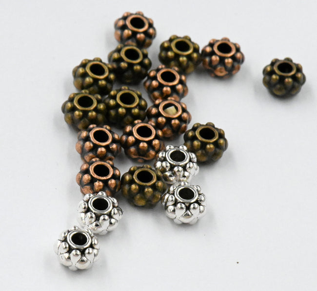 Beaded Spacer beads, Rondelle Antique Bronze, Antique Copper or Antque Silver Hover Image