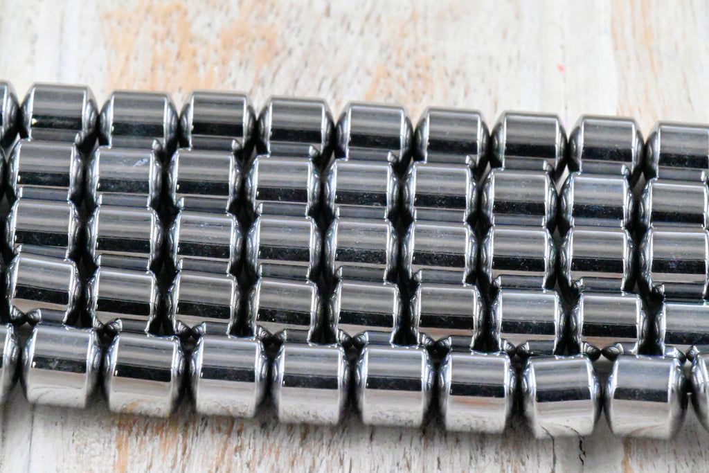 8mm Hematite Silver Drum Focal Beads