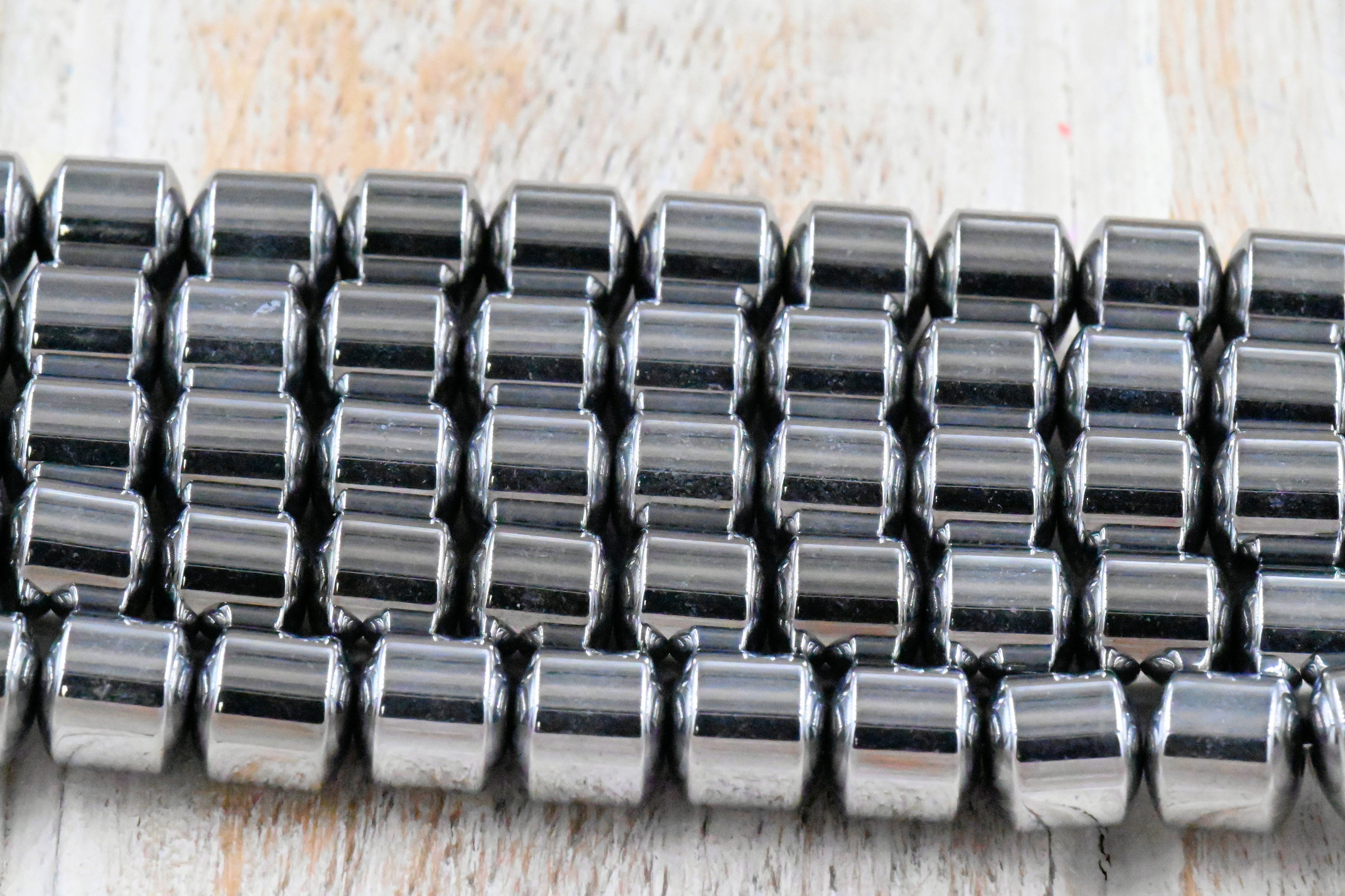 8mm Hematite Silver Drum Focal Beads