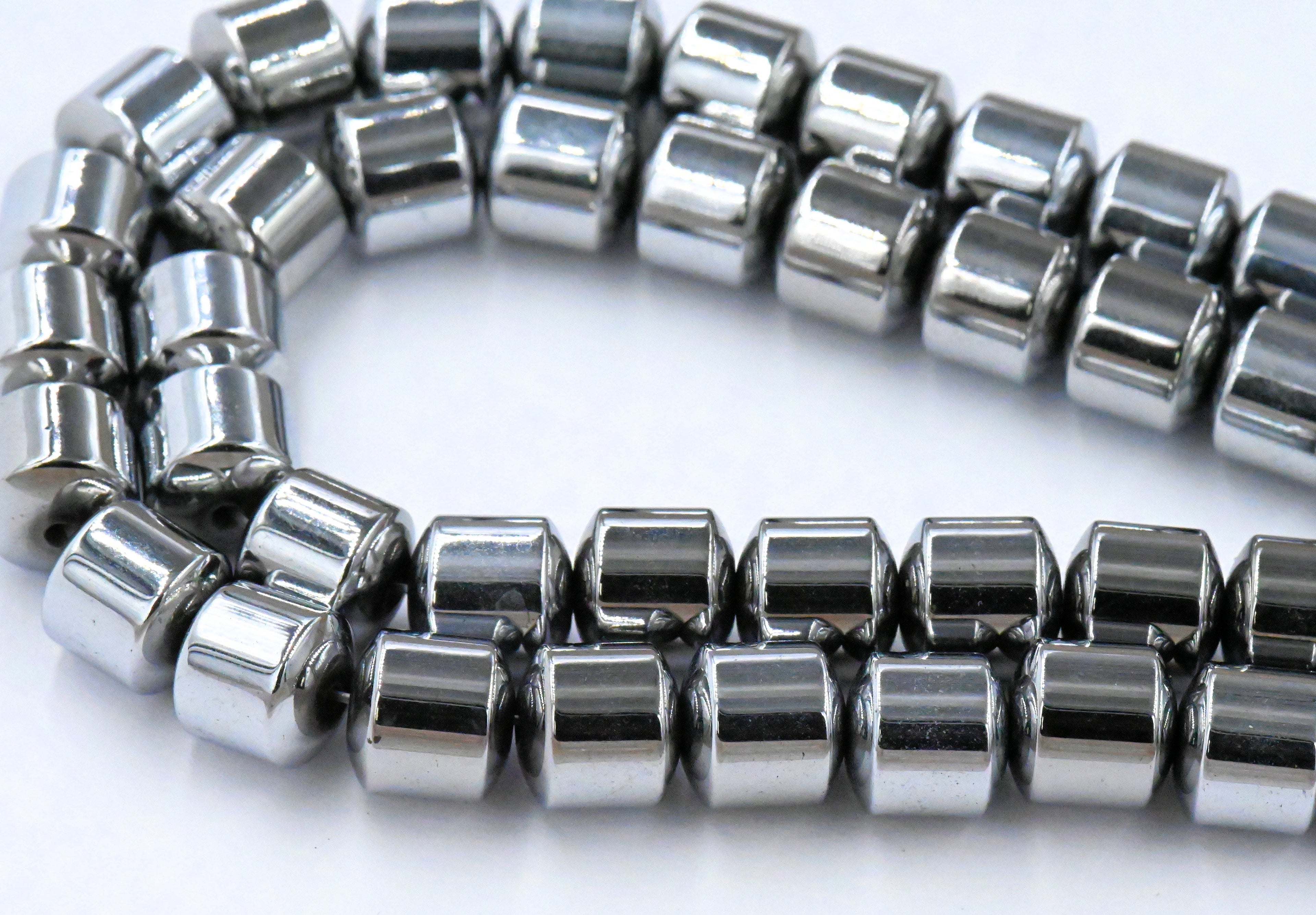8mm Hematite Silver Drum Focal Beads