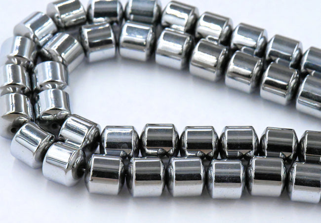 8mm Hematite Silver Drum Focal Beads Hover Image