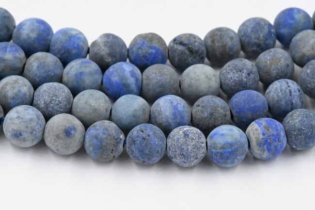 8mm Frosted Lapis Lazuli Round Beads  -15 inch strand Hover Image