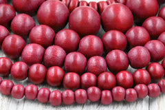 Christmas Red Berry Beads Round or Rondelle Dark Red  Wood beads -16 inch strand
