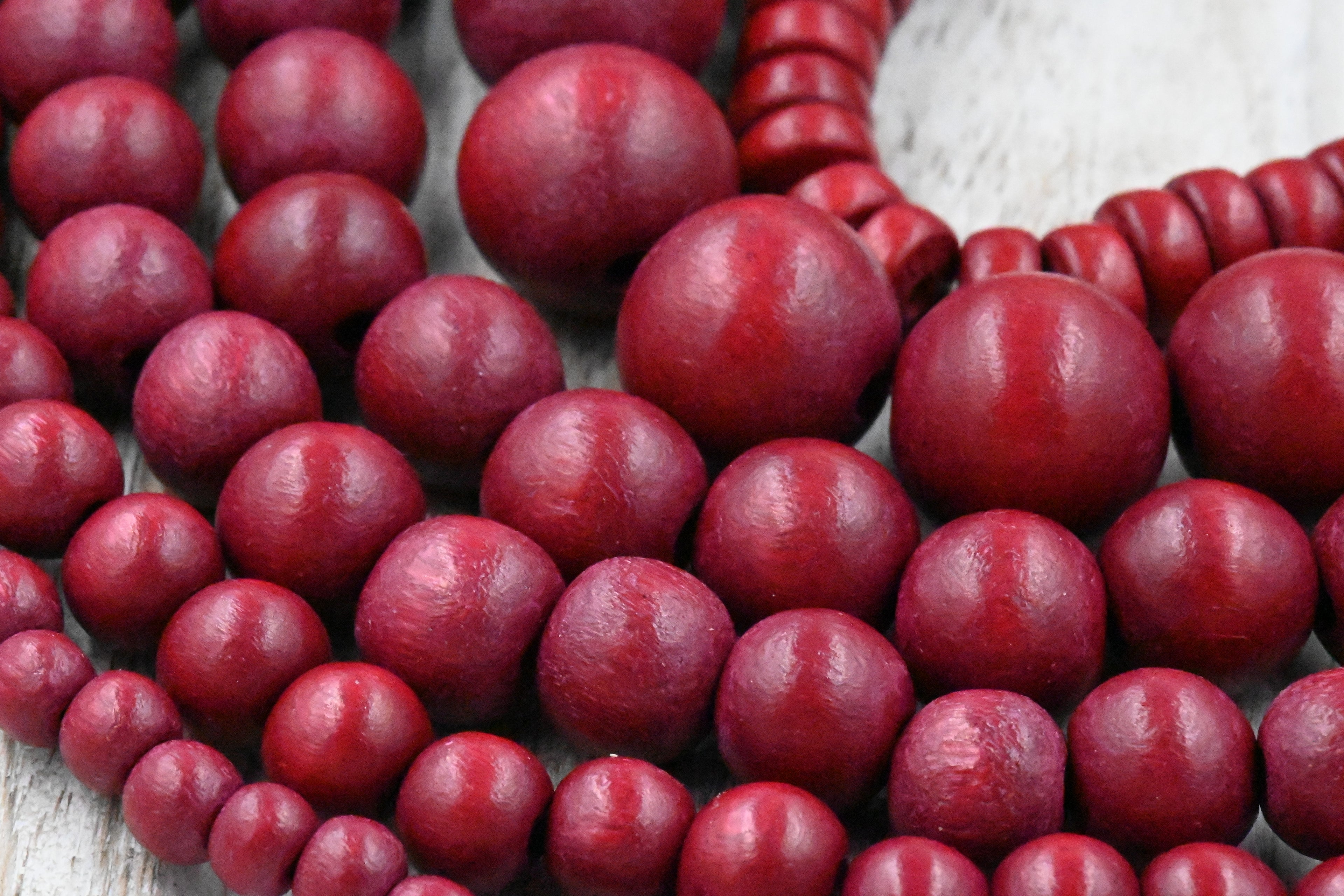 Christmas Red Berry Beads Round or Rondelle Dark Red  Wood beads -16 inch strand