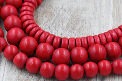 Rose Red Beads 6mm 8mm 10mm 12mm Round or 8x5mm Rondelle Wood beads -16 inch strand