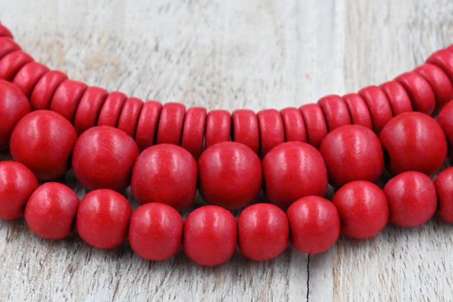 Rose Red Beads 6mm 8mm 10mm 12mm Round or 8x5mm Rondelle Wood beads -16 inch strand Hover Image