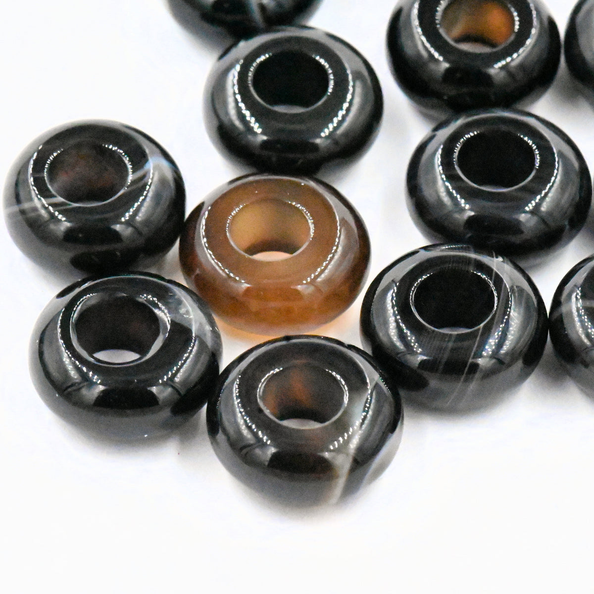 Black Agate Large Hole European 12mm Beads