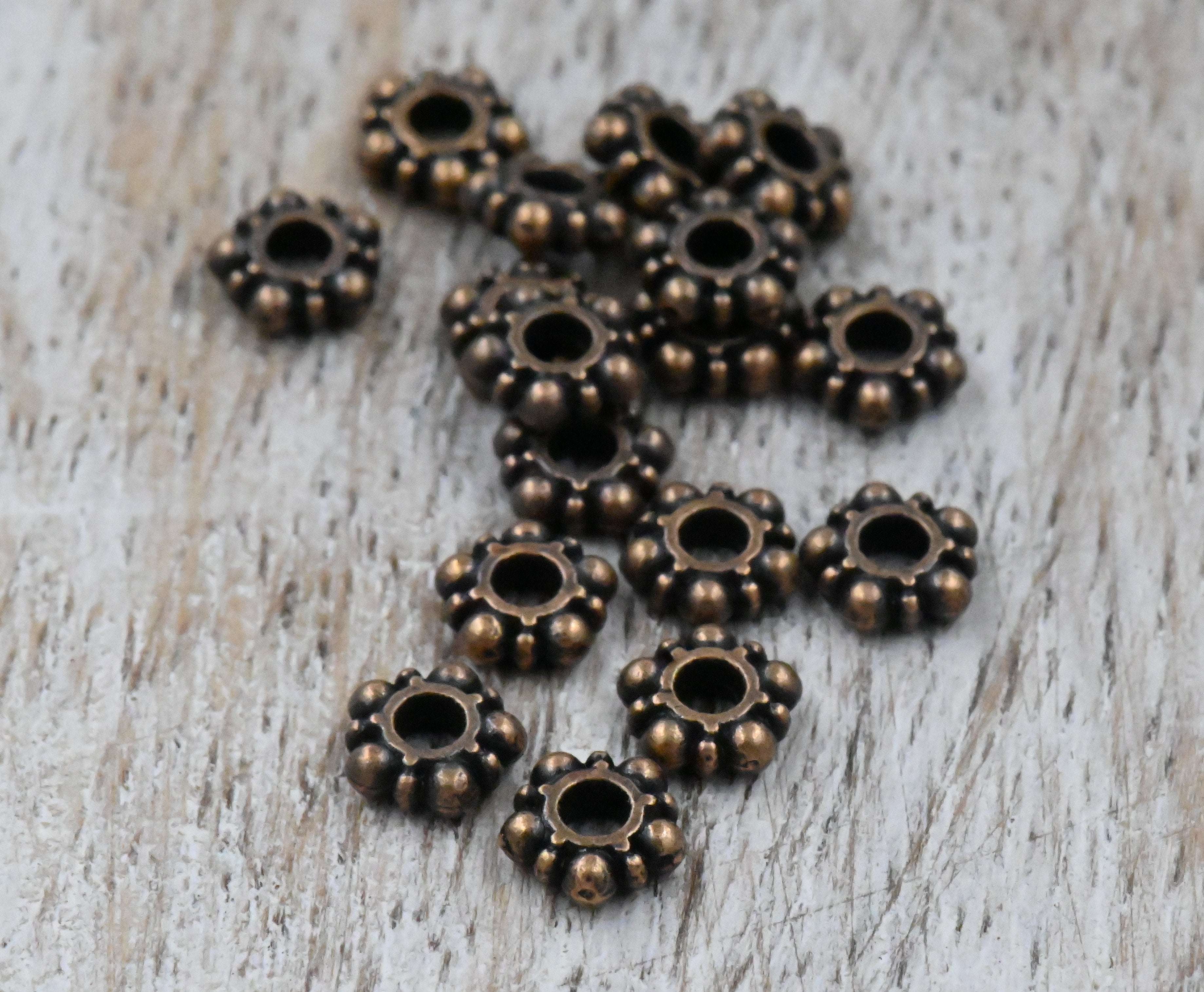 200 beads, Antique Copper Daisy Spacer 4mm or 6mm beads