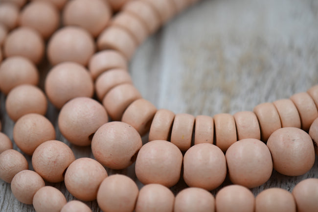 Summer Peach Beige Wood 6mm 8mm 10mm Round 8x5mm Rondelle beads -16 inch strand Main Image