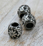 304 Stainless Steel Spacer Beads, Large Hole Beads, 1pc Flower Column, Antique Silver