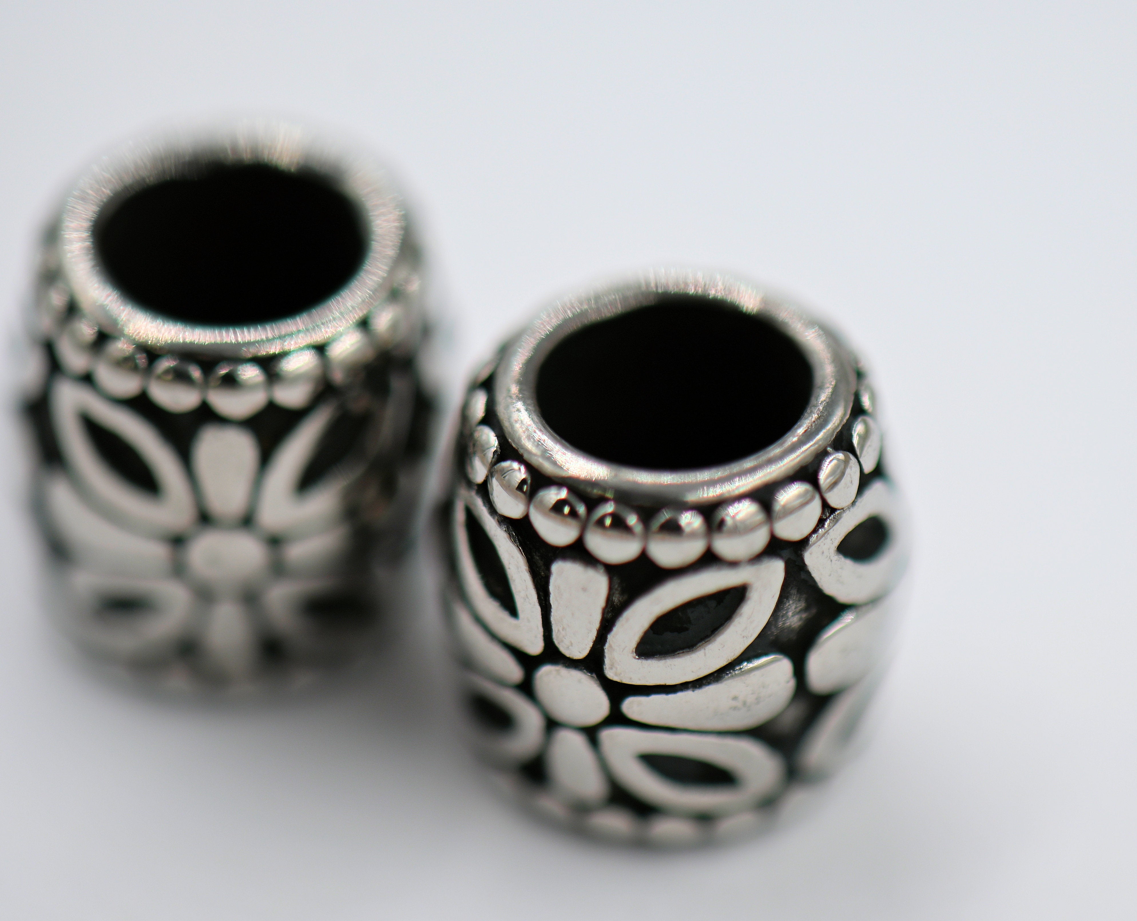 304 Stainless Steel Spacer Beads, Large Hole Beads, 2pc Column, Antique Silver, 9.5x9.5mm