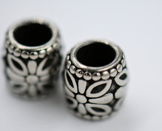 304 Stainless Steel Spacer Beads, Large Hole Beads, 2pc Column, Antique Silver, 9.5x9.5mm Main Image