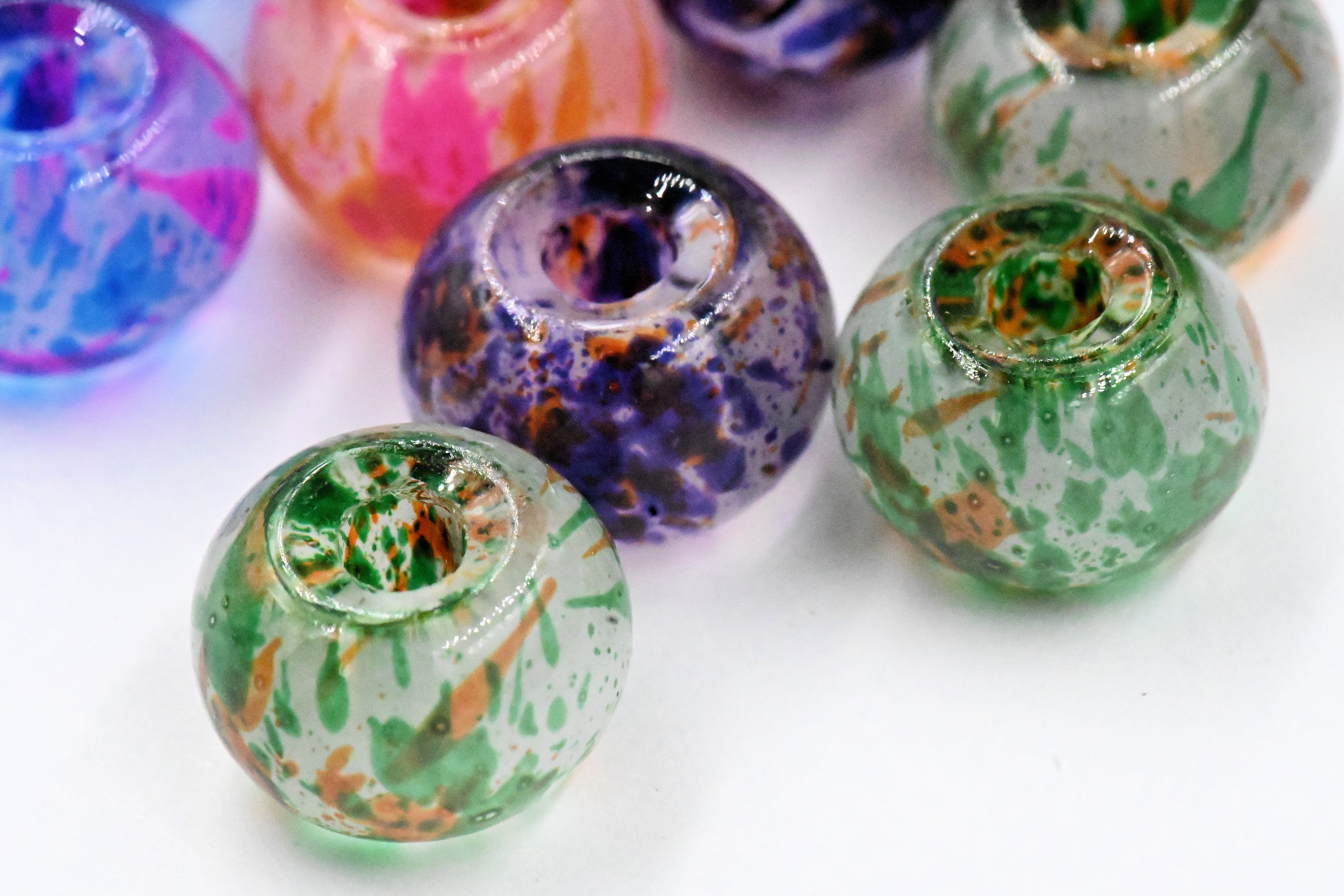 Painted Glass European Beads, Large Hole Beads, Rondelle, Mixed Color