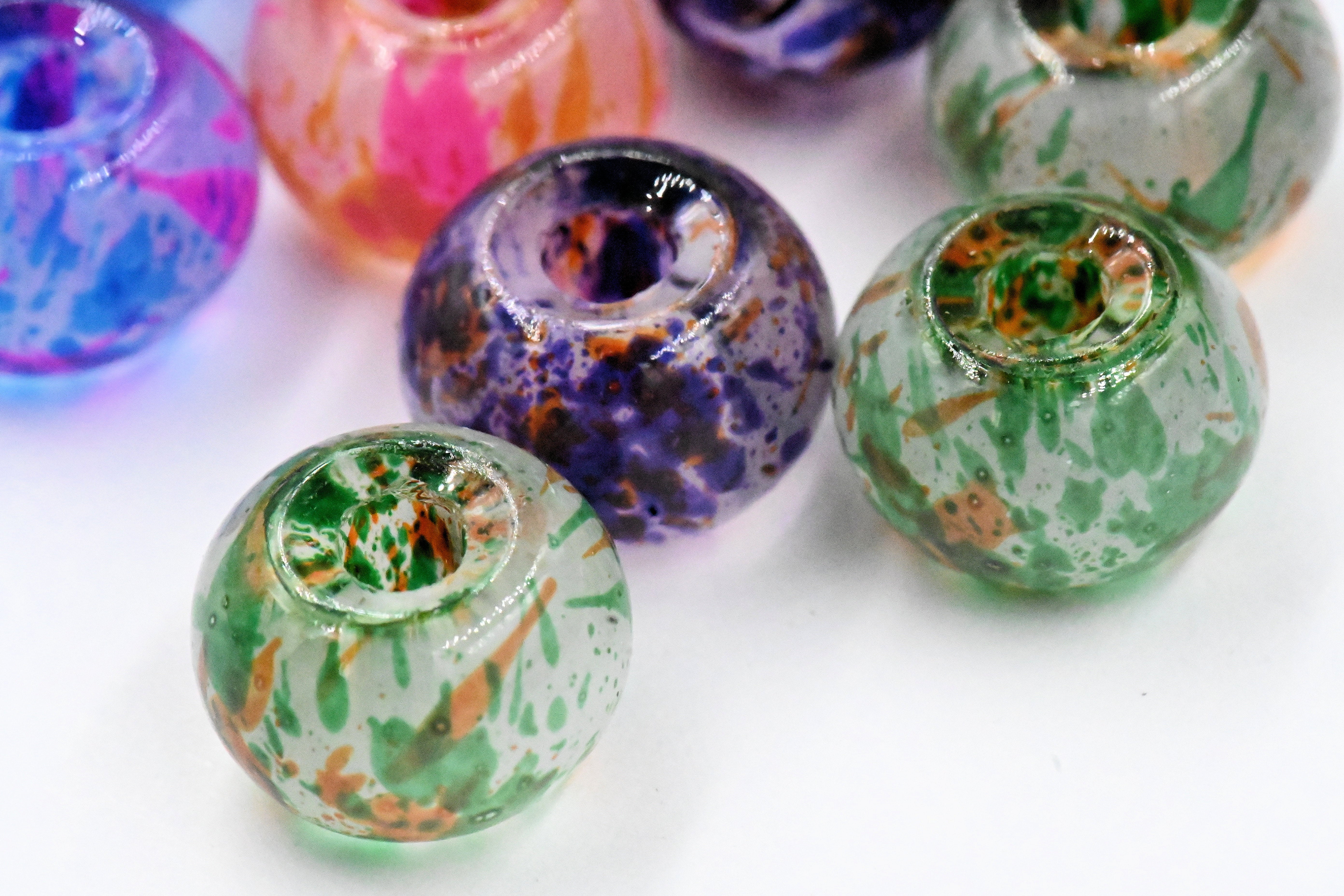 Painted Glass European Beads, Large Hole Beads, Rondelle, Mixed Color, 20pc