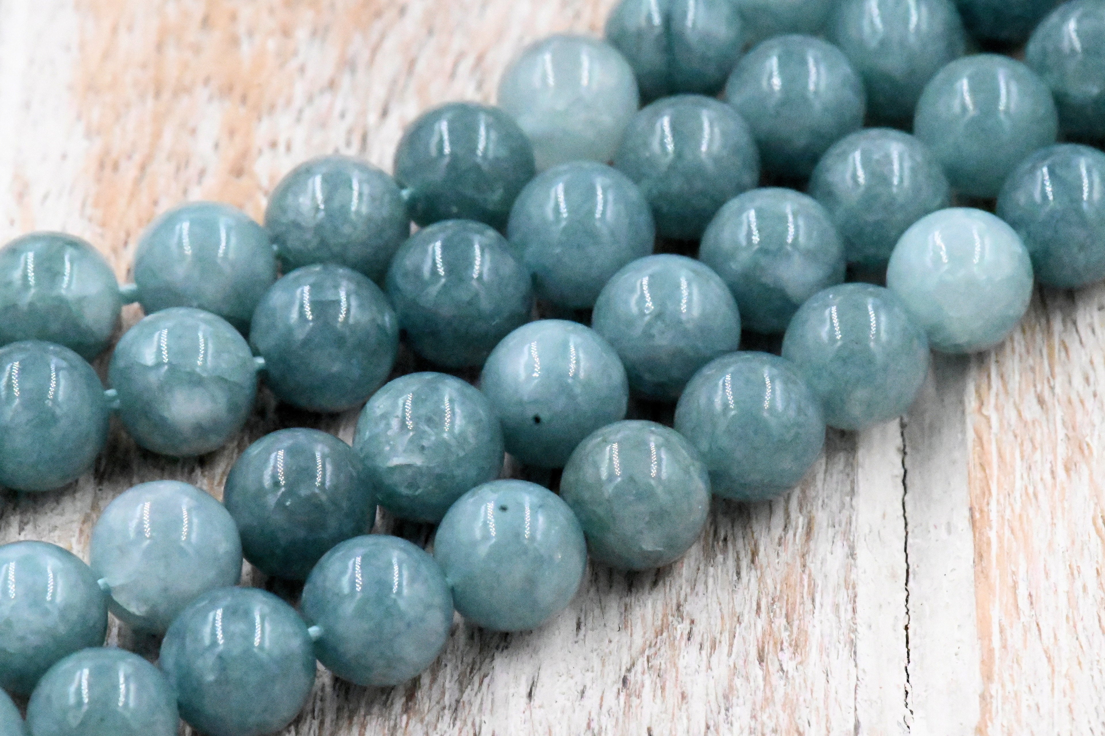 TWO STRANDS Natural White Jade Imitation Russian Amazonite Beads Strands, Round, Dyed, 8mm