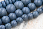 Blue Charcoal Gray Wood Beads 6mm, 8mm, 10mm,12mm, 8x5mm -16 inch Strand