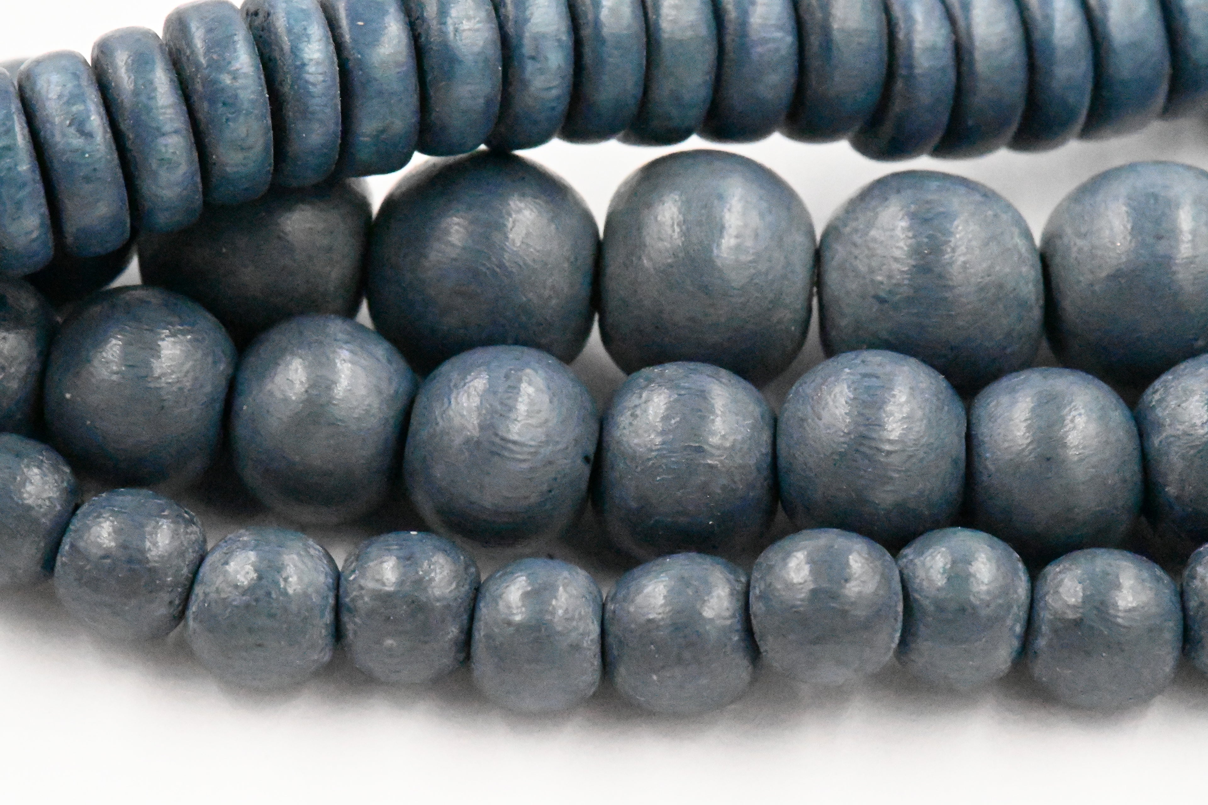 Blue Charcoal Gray Wood Beads 6mm, 8mm, 10mm,12mm, 8x5mm -16 inch Strand