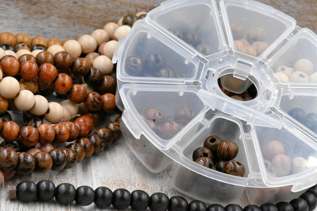 8mm Exotic Natural Wood Set Rosewood, Ebony, Bayong, Palmwood. 120pc Hover Image